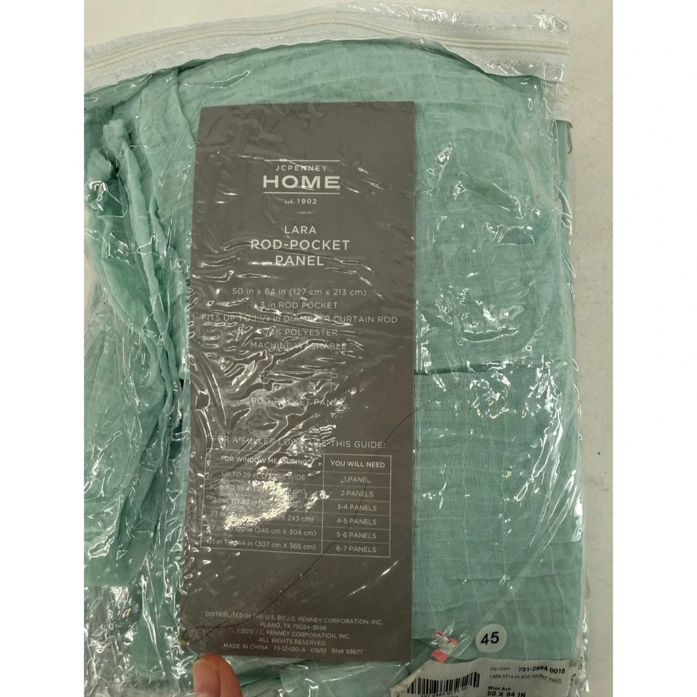 JCPenney Home Lara Rod Pocket Curtain Panels Mint Ash 50x84 Set‎ of 2 (1 Open)